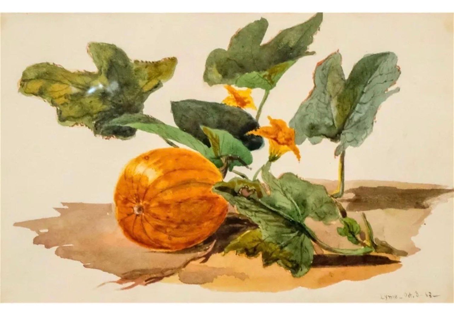 Maple Leaves Watercolor Painting 19th C. American Artist Charles DeWolf Brownell
