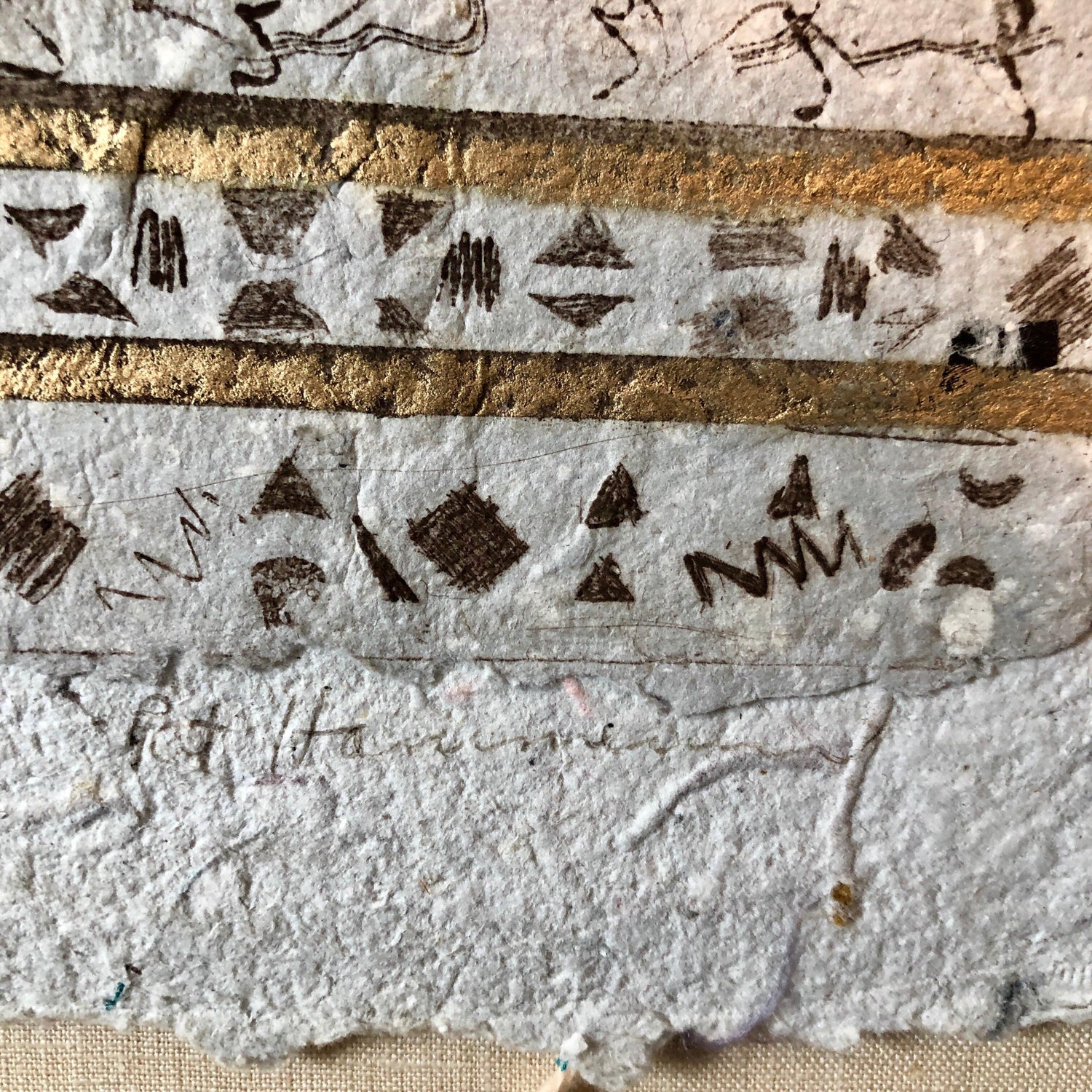 Unique Mixed Media on Handmade Paper with Gold Leaf Modernist Edition