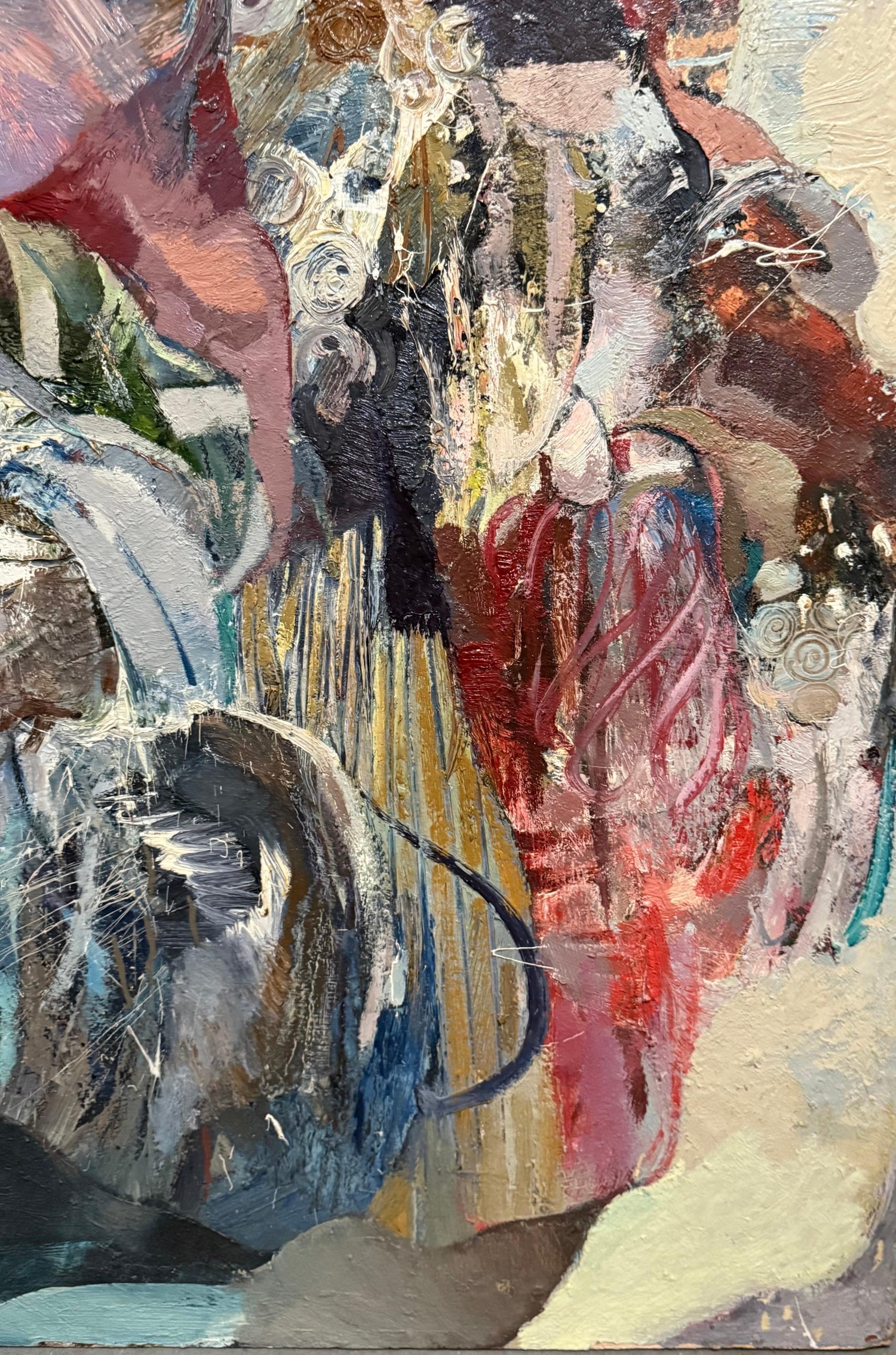 Large Figural Abstract Oil Painting Collage LA California Artist Peter Liashkov