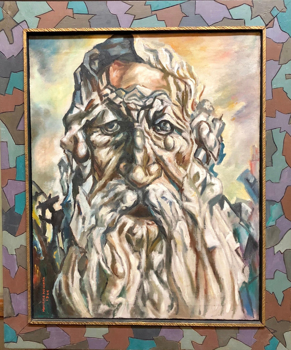 Holocaust Memorial Oil Painting Judaica Rabbi Composed of Figures WPA Artist