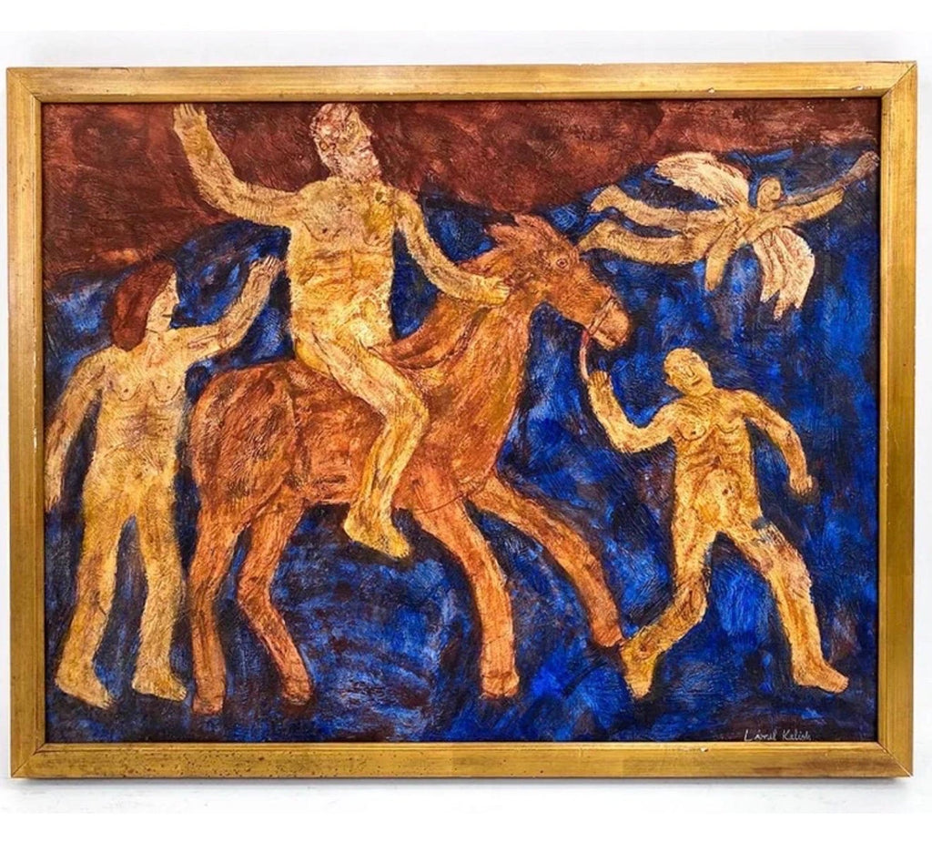 Surrealist Oil Painting Circus Horse Scene Lionel Kalish Fantasy Scene New York