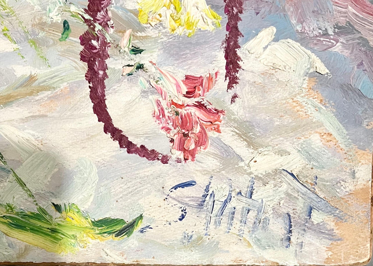 Large Bold Modernist Floral Bouquet Impasto Oil Painting Flowers Samuel Rothbort