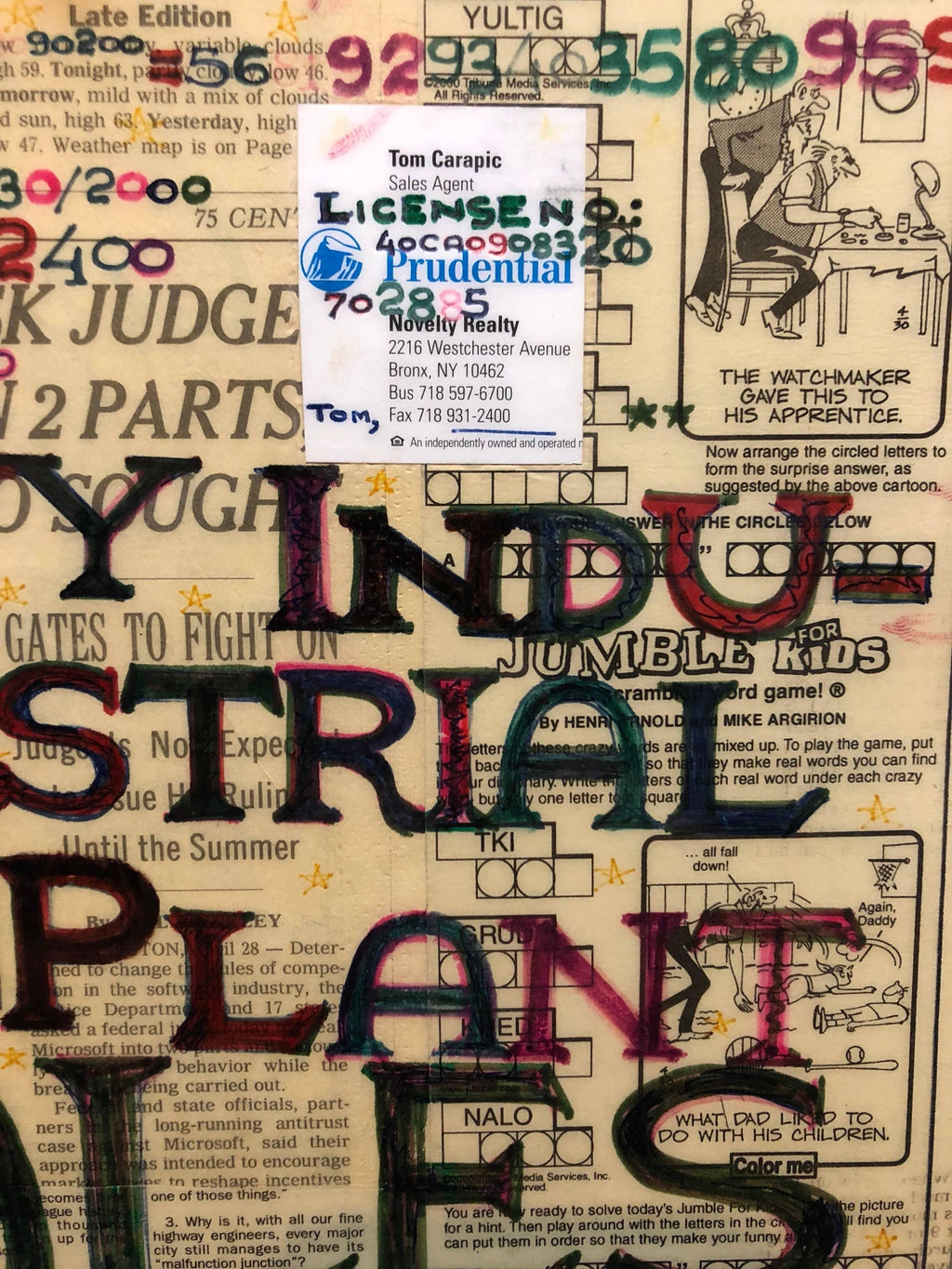 Mixed Media Outsider Visionary Art Newspaper Collage Bill Gates Laminated 2 side