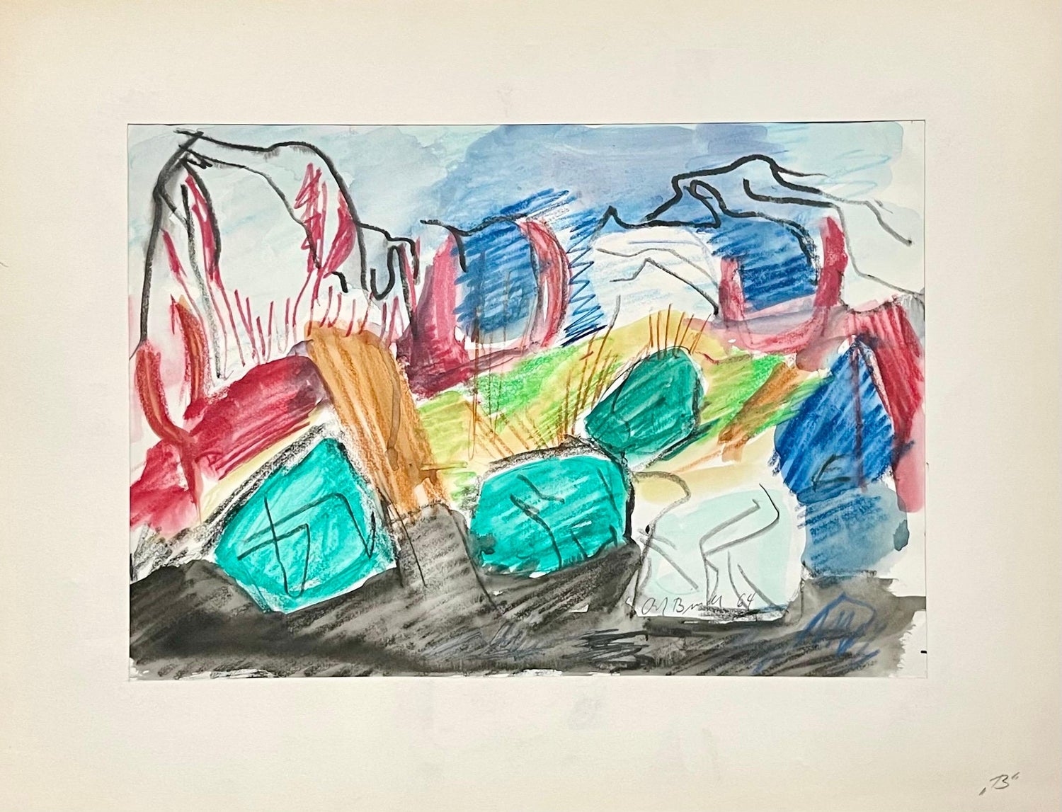 German Abstract Colorful Watercolor Painting Crayon Drawing Andreas Bindl