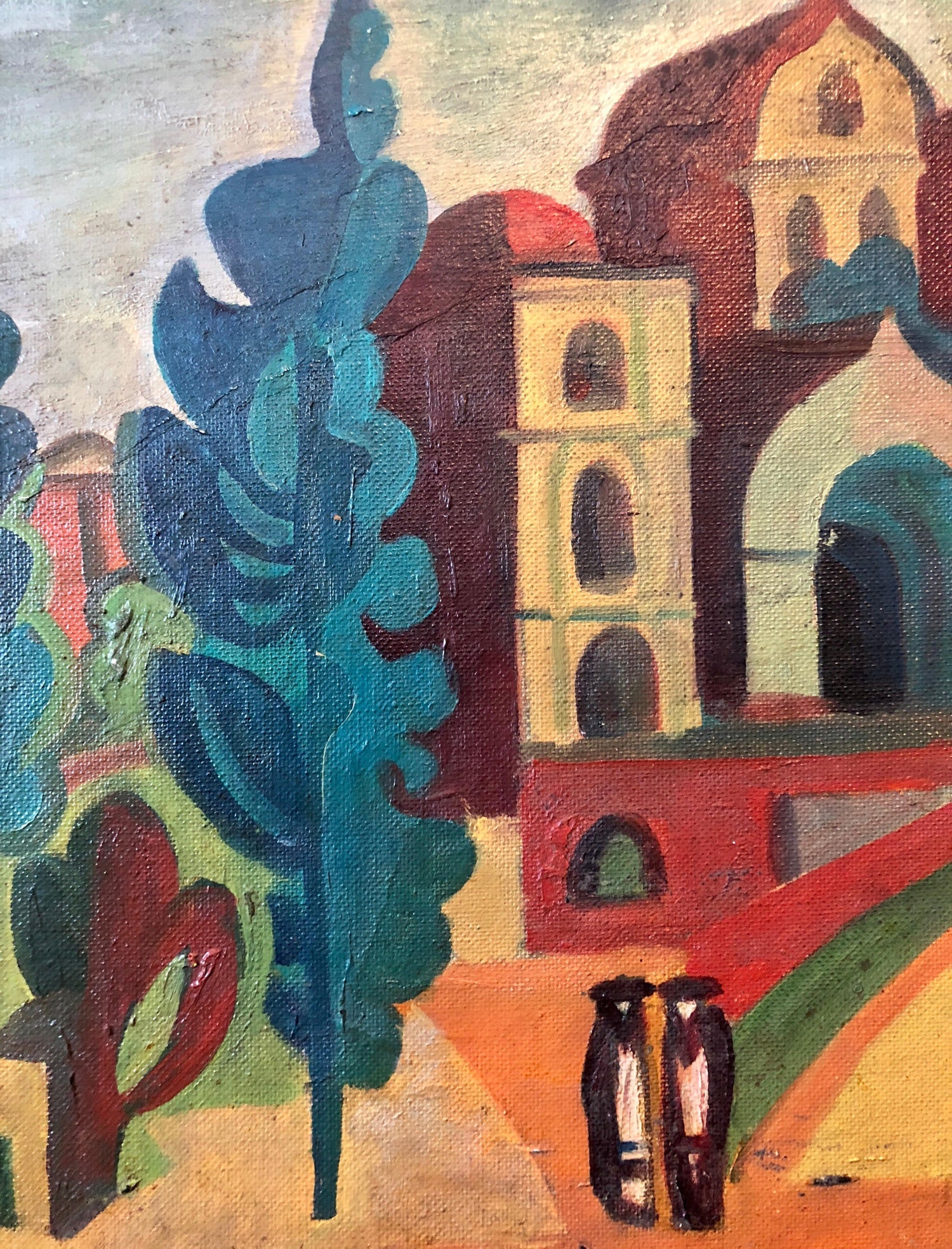 Outside the Synagogue Russian Judaica Oil Painting