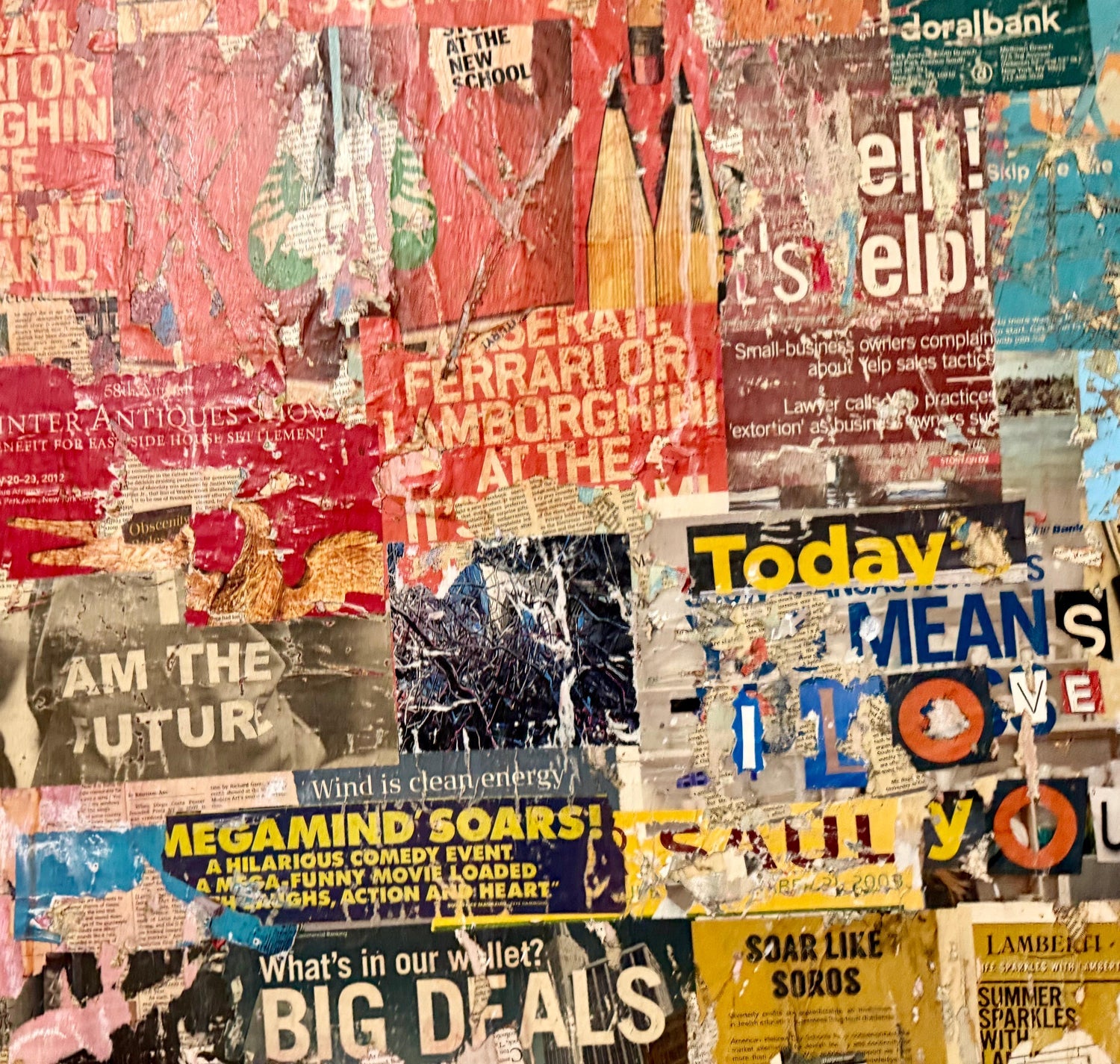 Large Mike Falcon Torn Paper Collage Painting Assemblage Pop Art Decollage
