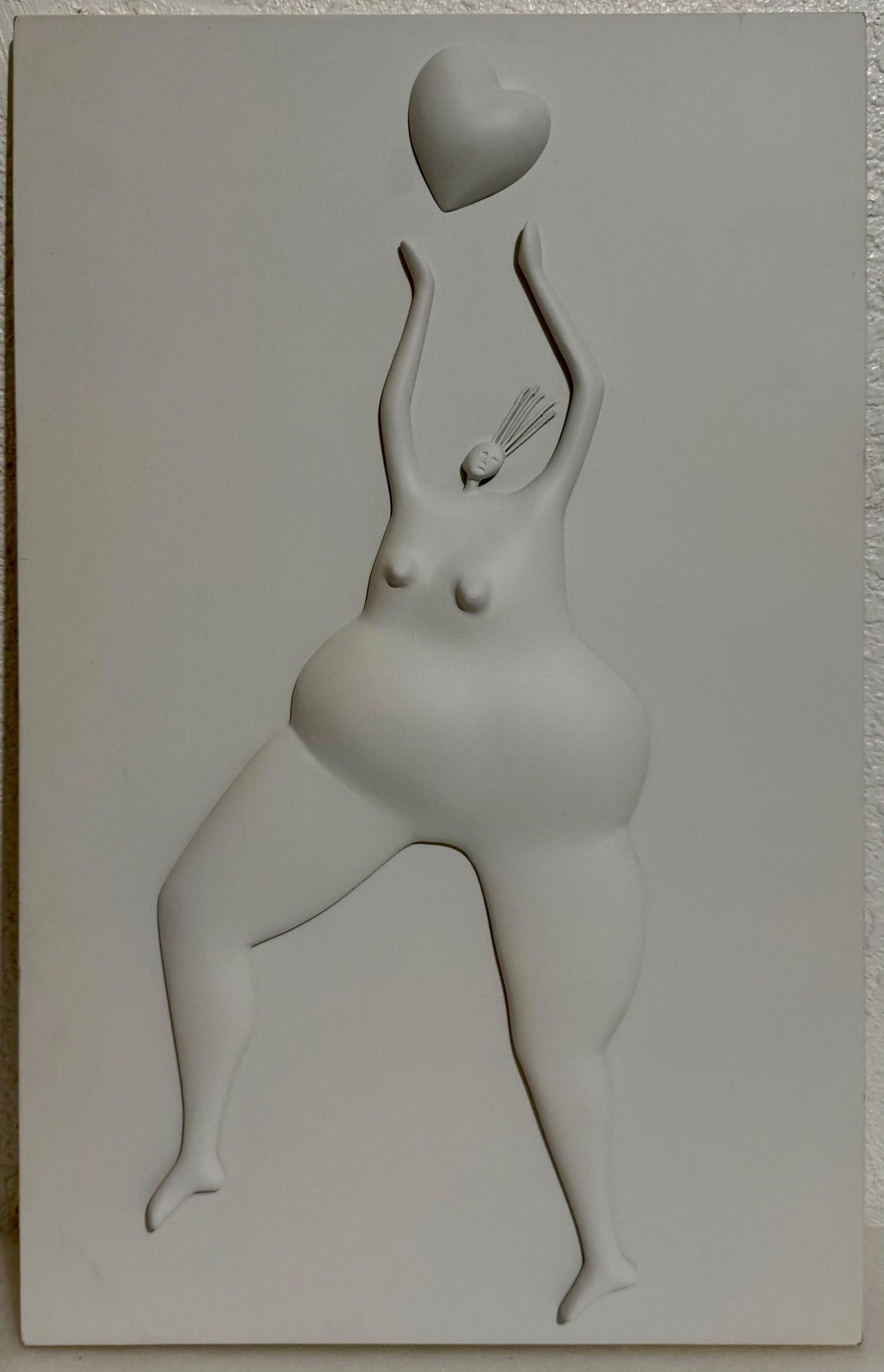 Latin American Master Abigail Varela Sculpture Relief Plaque Woman with Heart