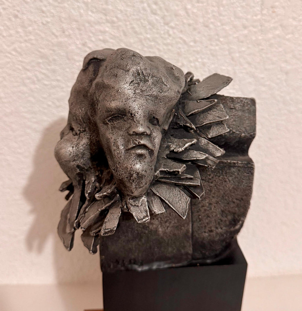 French Naif Modernist Sculpture In Metal Brutalist Head of Woman Valerie Hadida