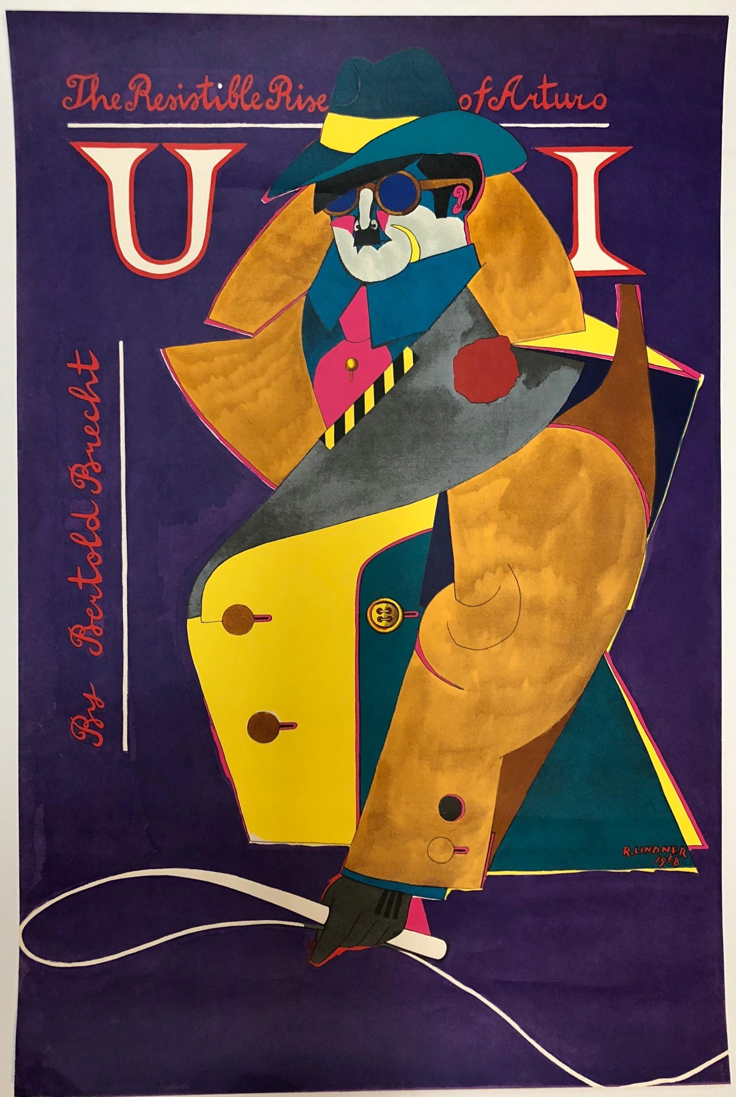 Offset Lithograph Poster Resistible Rise of Arturo, Bertold Brecht 1968 Pop Art