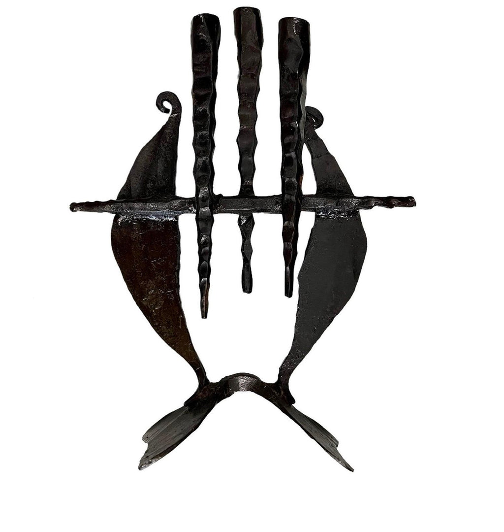 Brutalist Hand Forged Iron Sculpture Candelabra Candle Stick Israeli Art Palombo