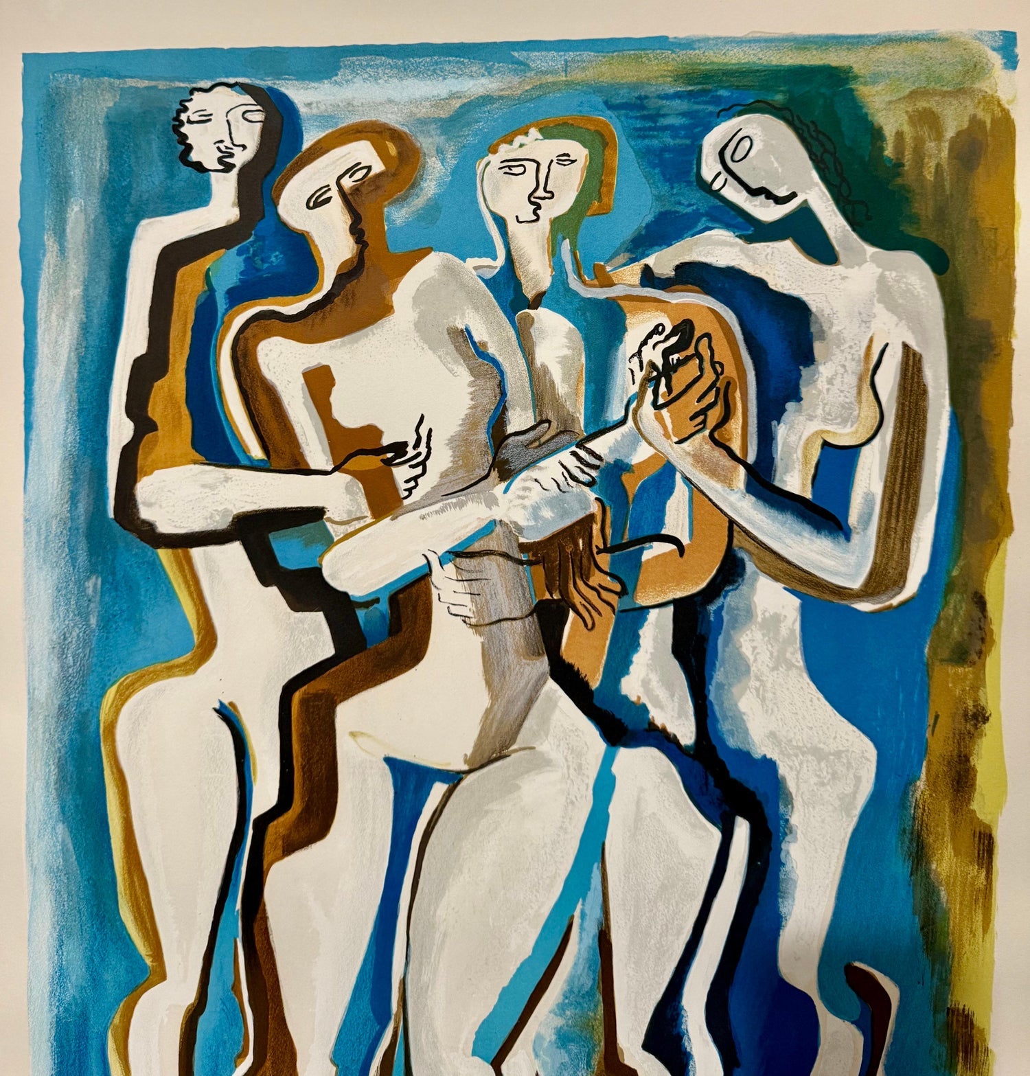 Large Cubist Modernist Color French Lithograph Zadkine Figures La Famille