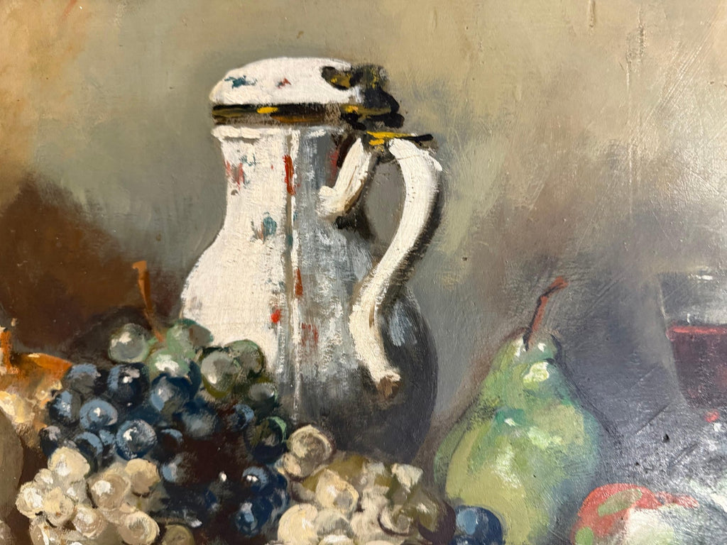 George Deem Appropriation Oil Painting Still Life, fruits, Grapes, Pomegranates
