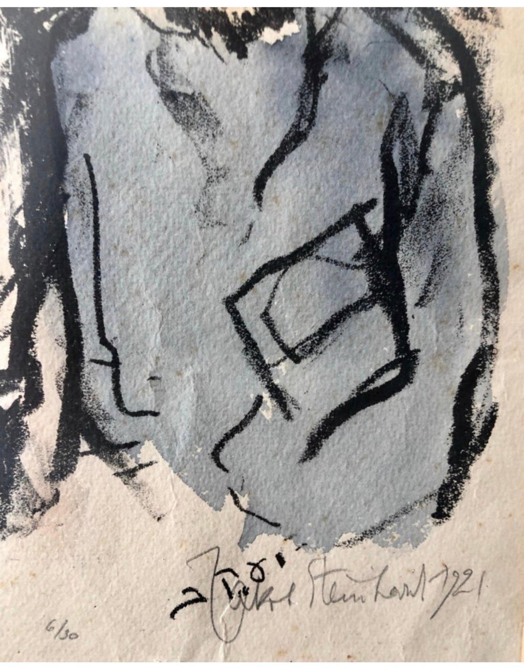 Judaica German Expressionist Watercolor Painting Lithograph Israeli Bezalel Art