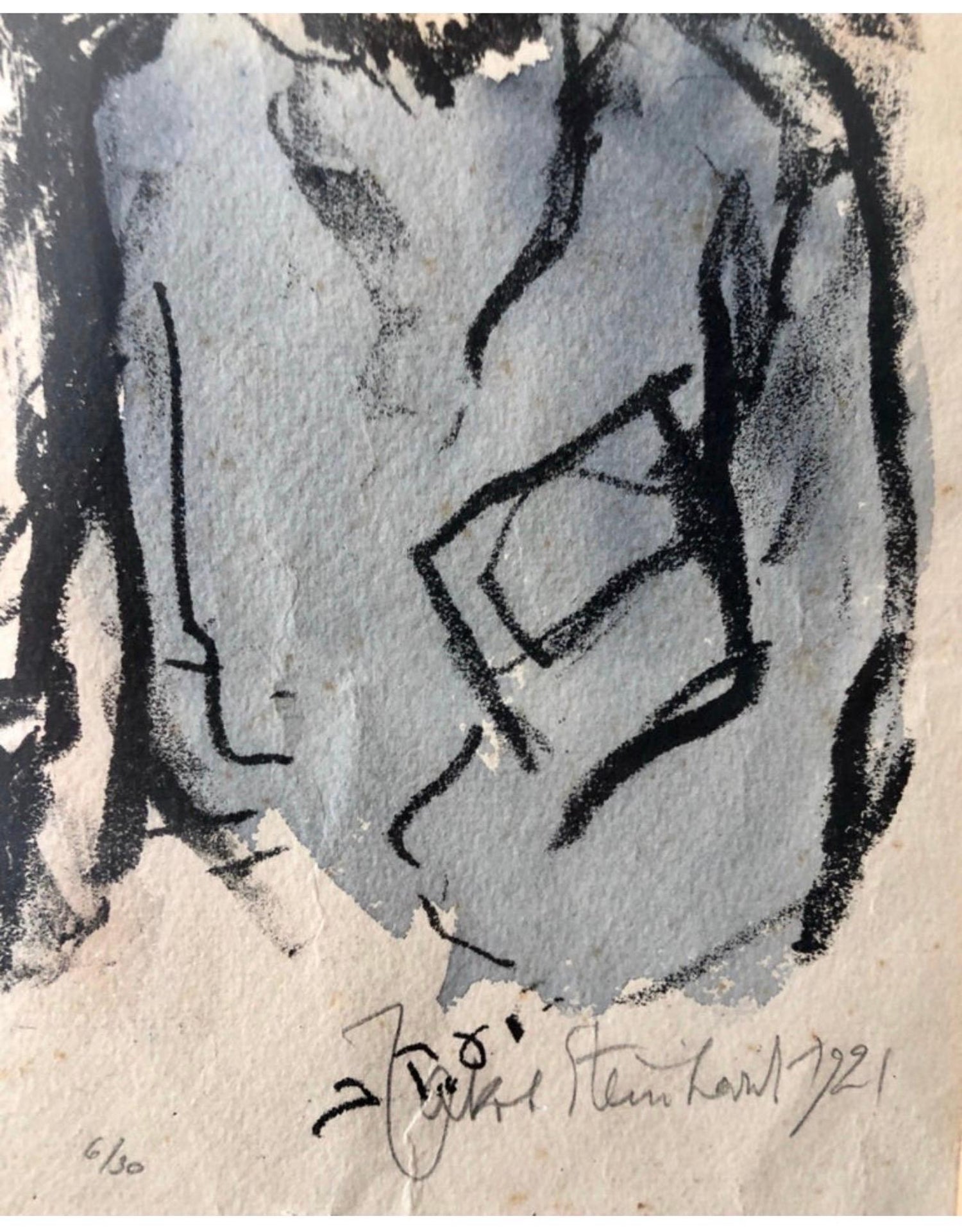 Judaica German Expressionist Watercolor Painting Lithograph Israeli Bezalel Art