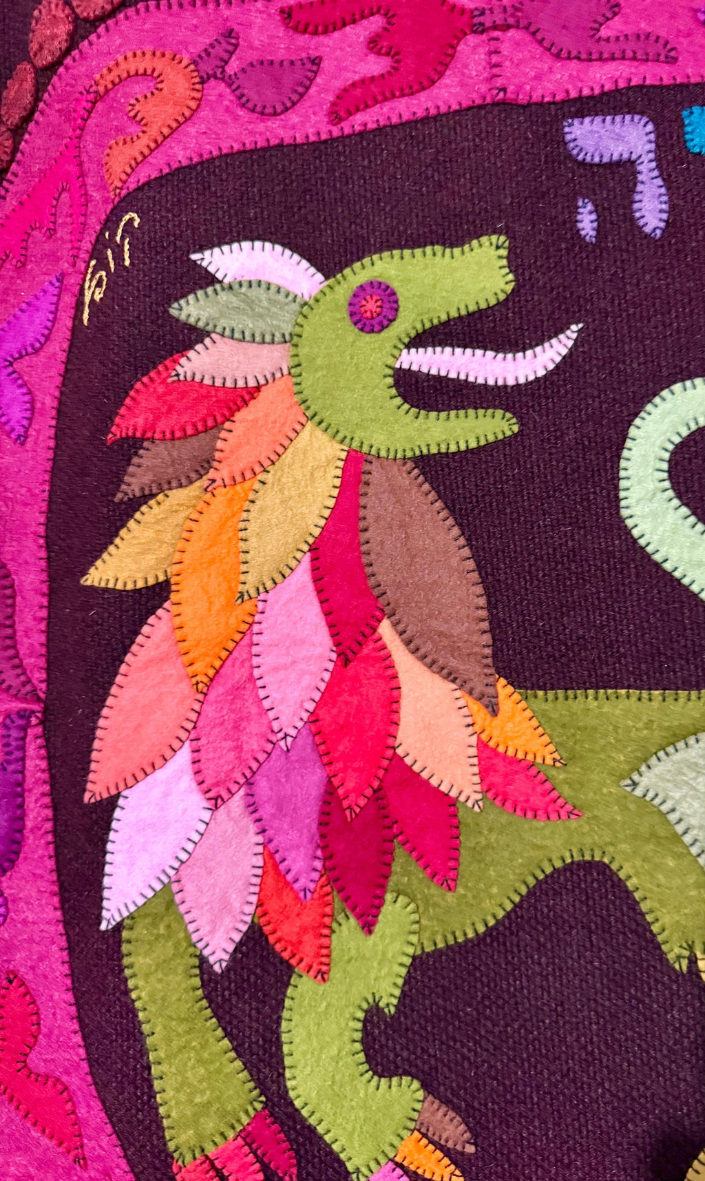 Wool Felt Applique Israeli Folk Art Lion Signed Tapestry Kopel Gurwin Bezalel