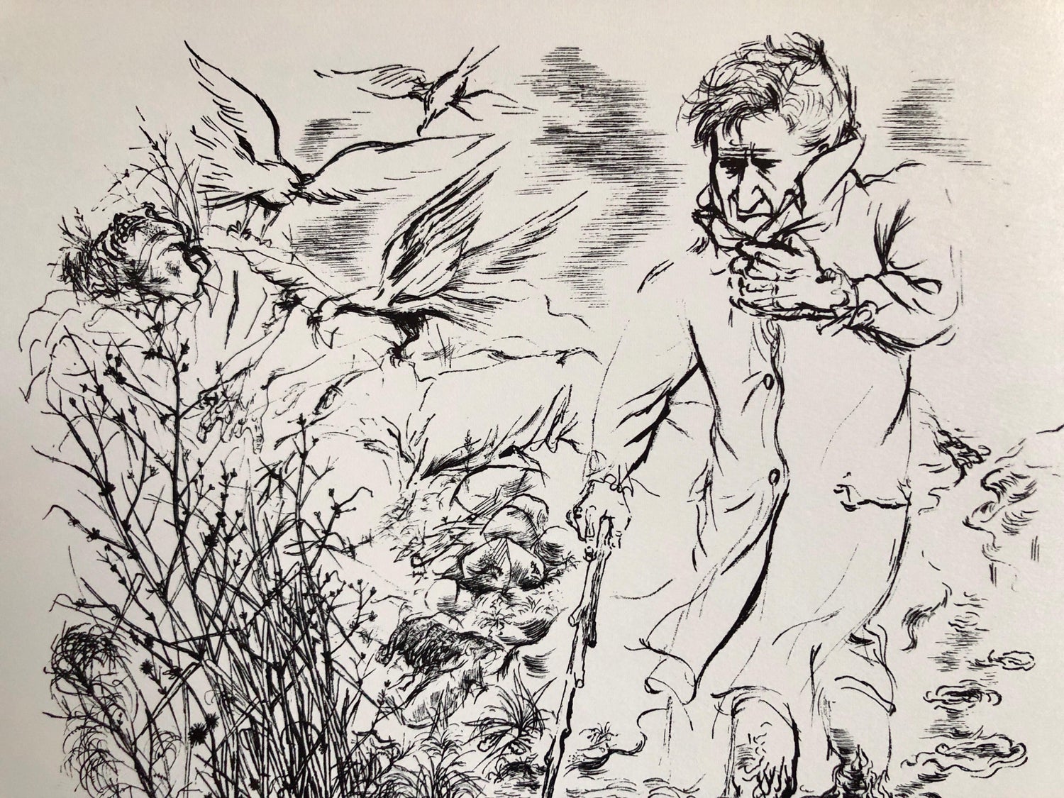 1936 Lithograph Interregnum Portfolio Windblown Man Small Edition Weimar Germany