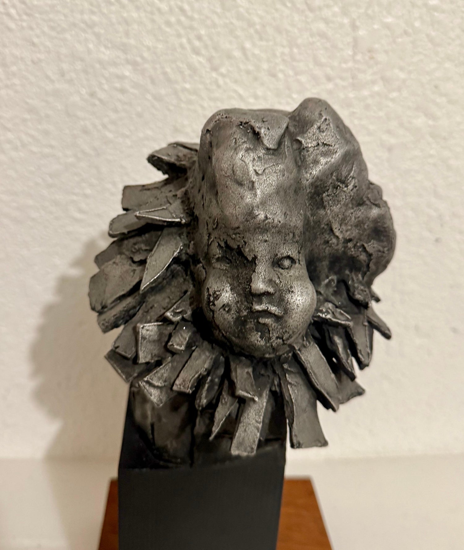French Naif Modernist Sculpture In Metal Brutalist Head of Woman Valerie Hadida