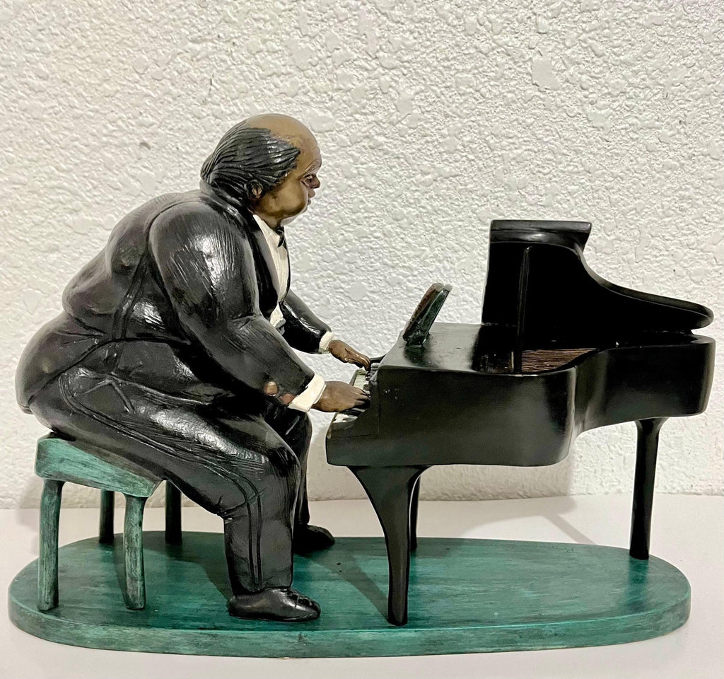 Polychrome Bronze Sculpture Jazz Nightclub Piano Player in Tuxedo Bruno Luna