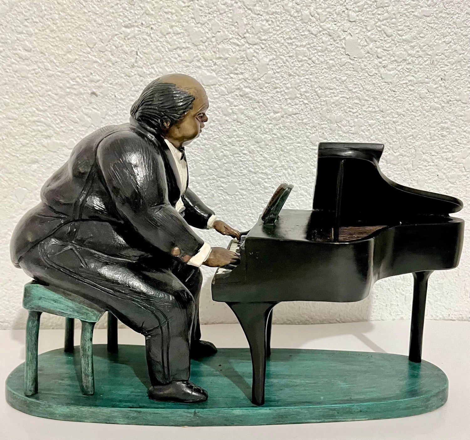 Polychrome Bronze Sculpture Jazz Nightclub Piano Player in Tuxedo Bruno Luna