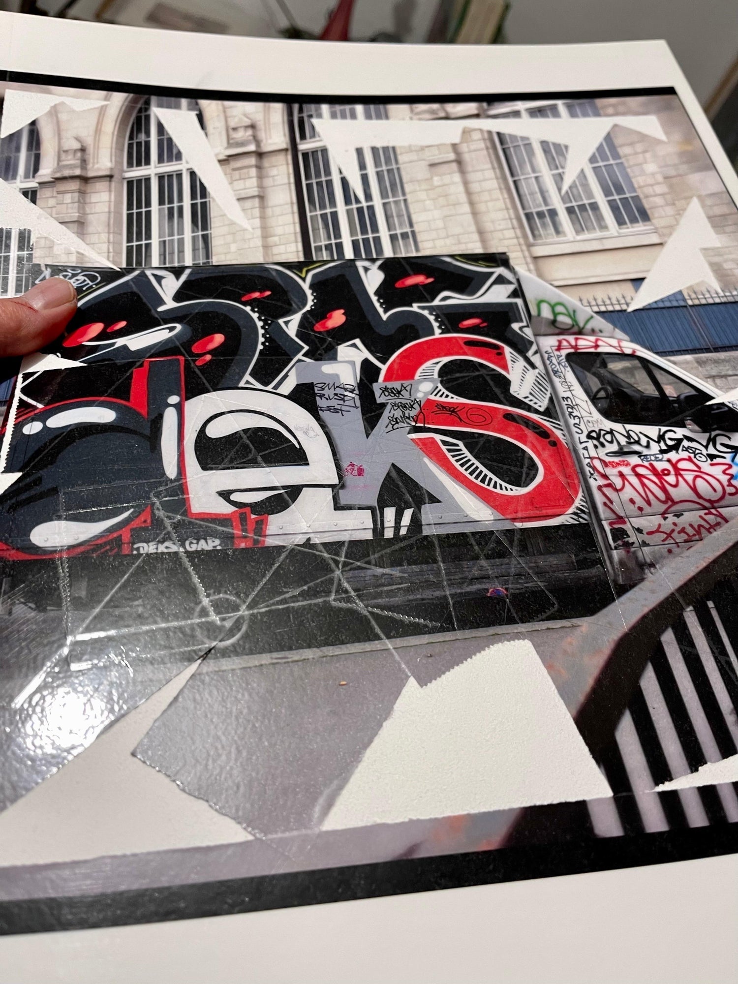K-Narf Color Photo Graffiti, Adhesive Tape Altered Street Art Photograph Collage