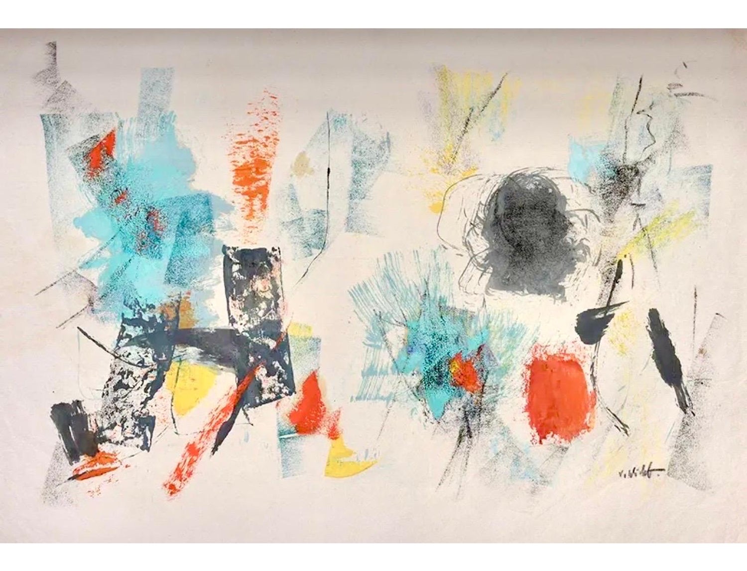 Abstract Expressionist Gouache Oil Painting on Paper John Von Wicht WPA Artist