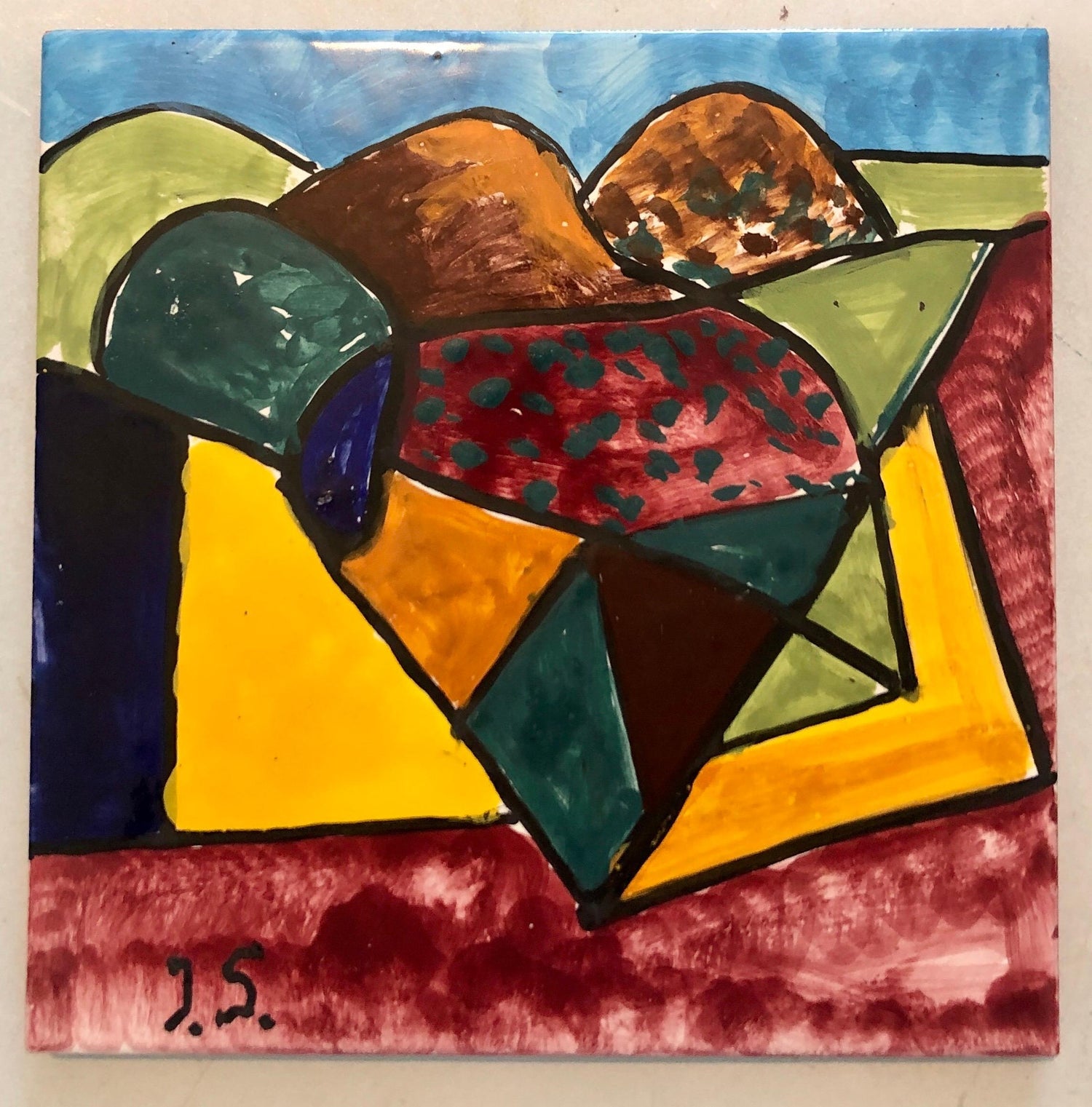 Abstract Painted Ceramic Tile Pop Art Painting Italian Neo Figurative Painting