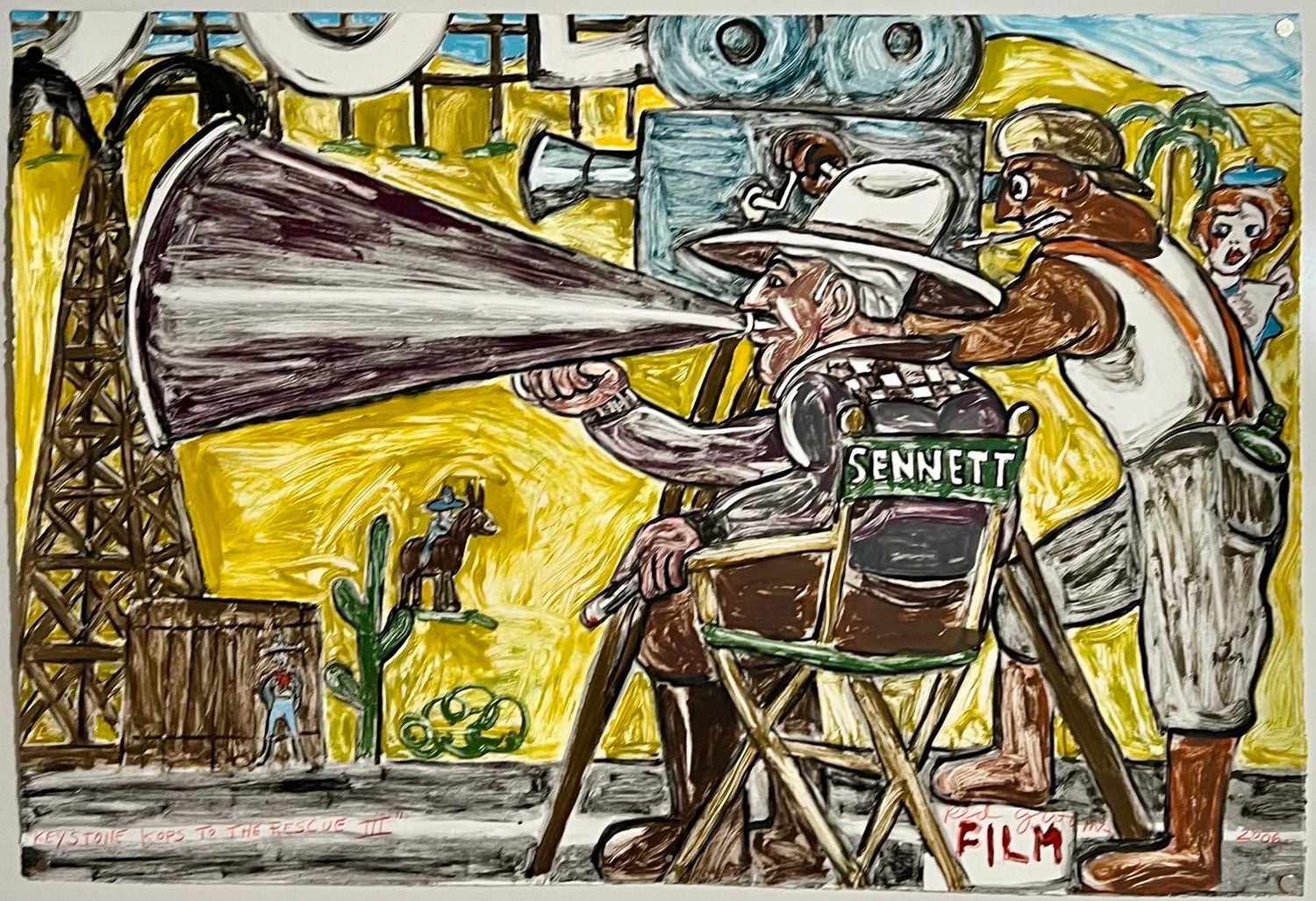 Huge Red Grooms Monotype Oil Painting LA Hollywood Circus Film Cartoon Pop Art