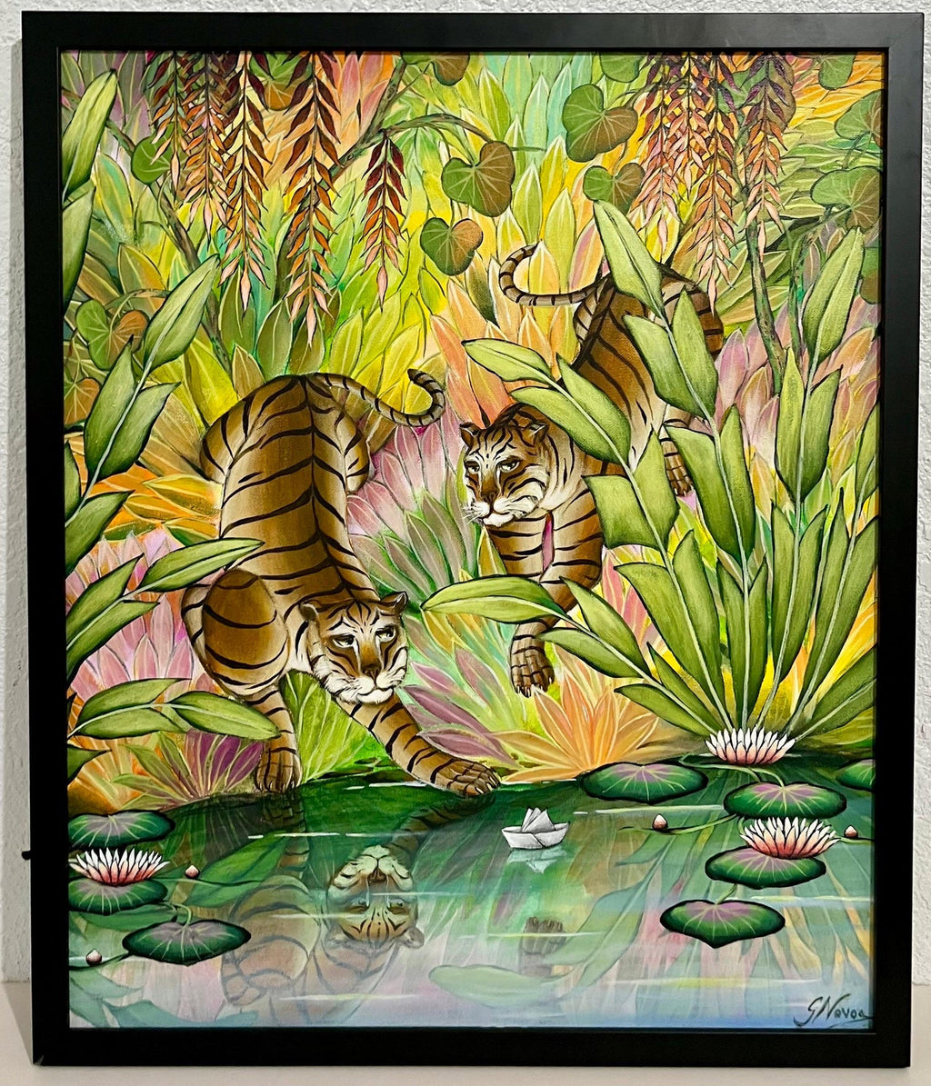 Tigers Animal Paradise Tropical Jungle Painting Surrealist Art Gustavo Novoa