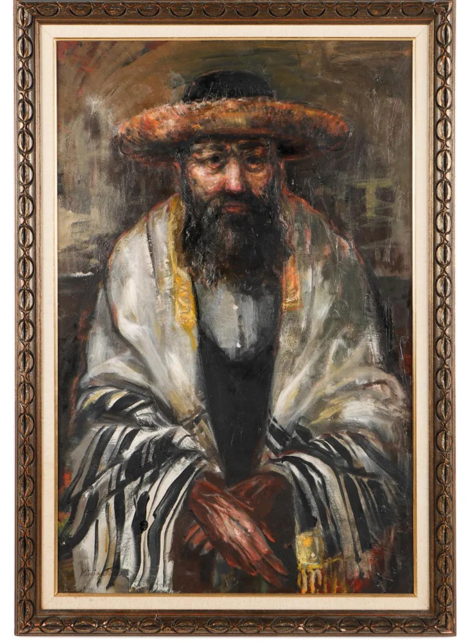 Large Judaica Oil Painting Rabbi Rediscovered NY Artist Simchat Torah