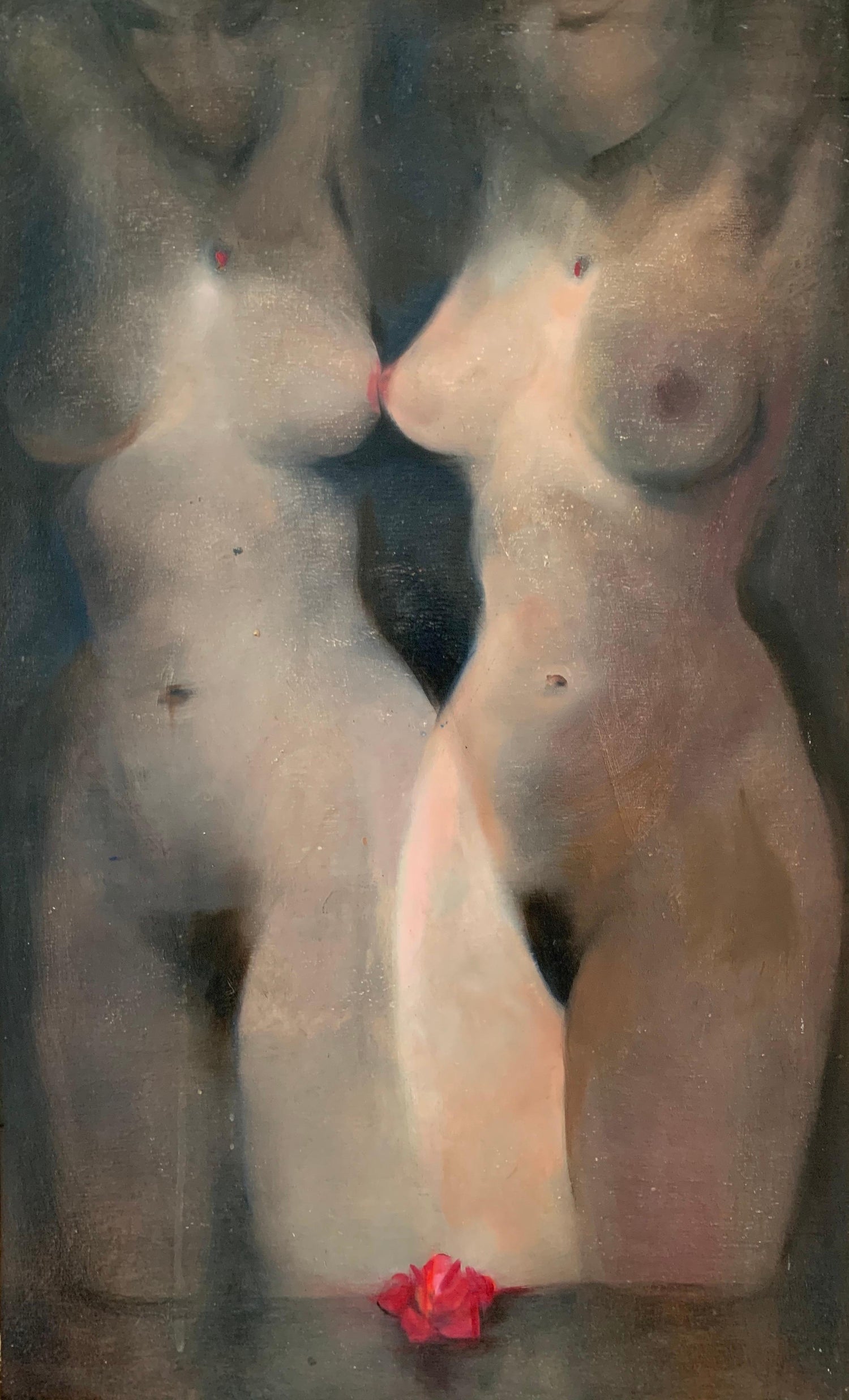 Large Latin American Modernist Oil Paintng Women with Fruit