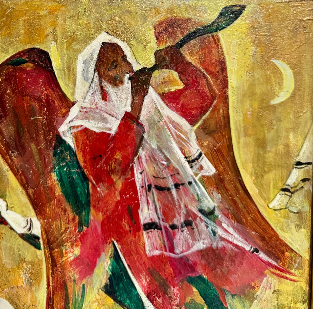 Post Soviet Russian Jewish Oil Painting Marc Klionsky Jerusalem Angel & Shofar