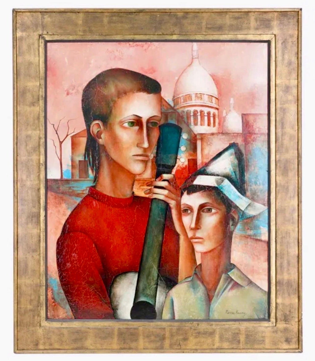 Large Surrealist French Expressionist Oil Painting Moody Boys Pierre Henry
