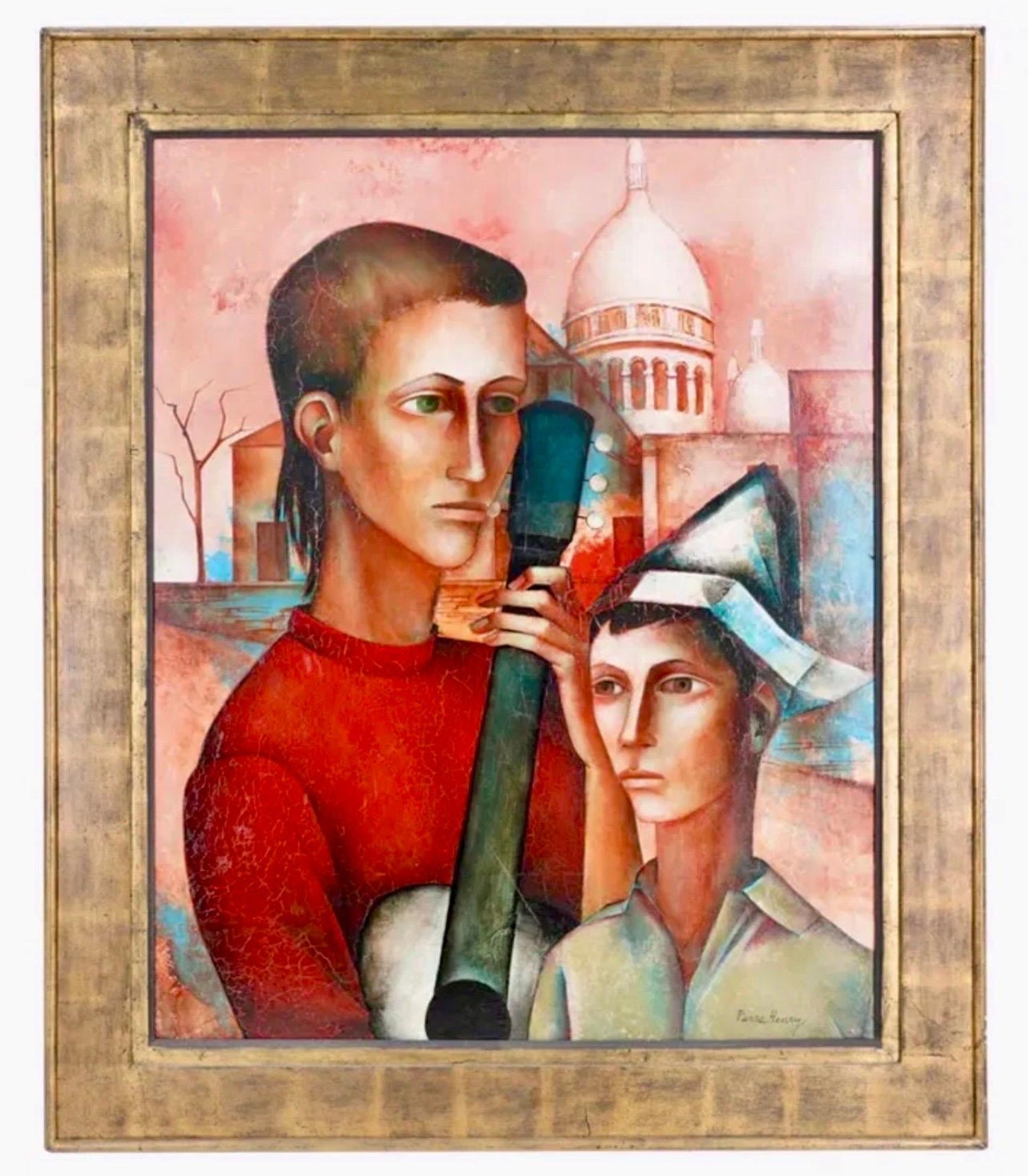 Large Surrealist French Expressionist Oil Painting Moody Boys Pierre Henry