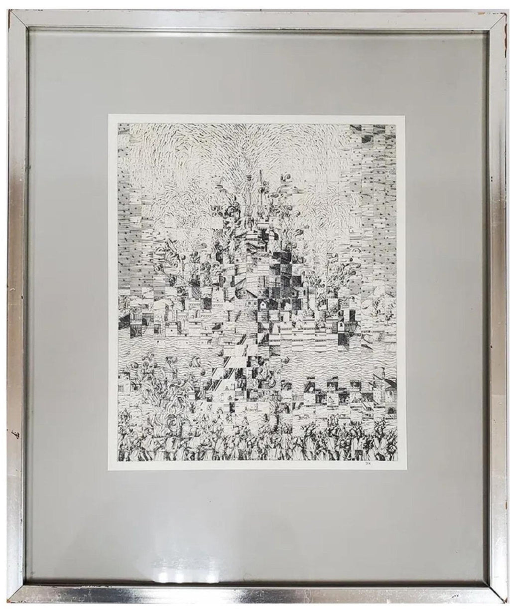 Original Guggenheim Museum Exhibited Jiri Kolar Collage Tower of Babel
