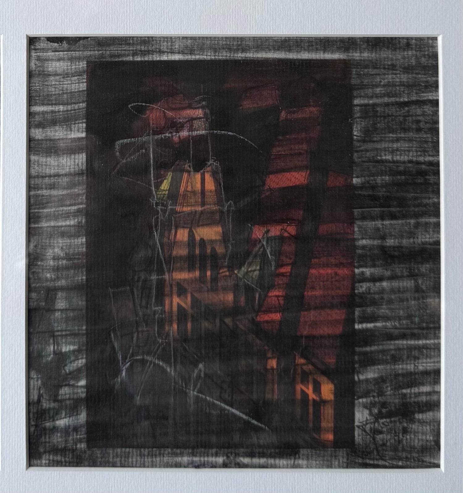 Bay Area Figurative Abstract Gouache Painting "Video Tower" John Hultberg