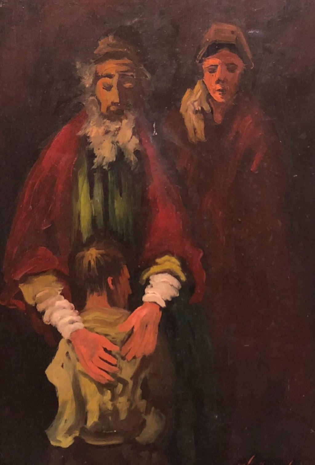 Lithuanian French Ecole de Paris Judaica Oil Painting Refugee Family