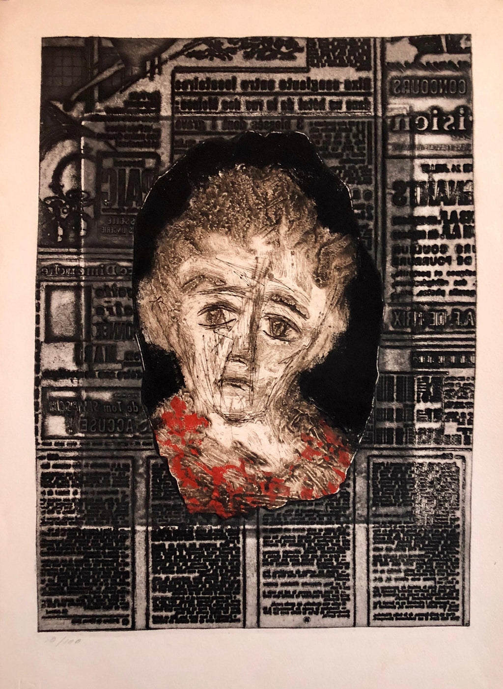 Spanish Catalan Surrealist Lithograph Portrait Girl with Fruit Still Life