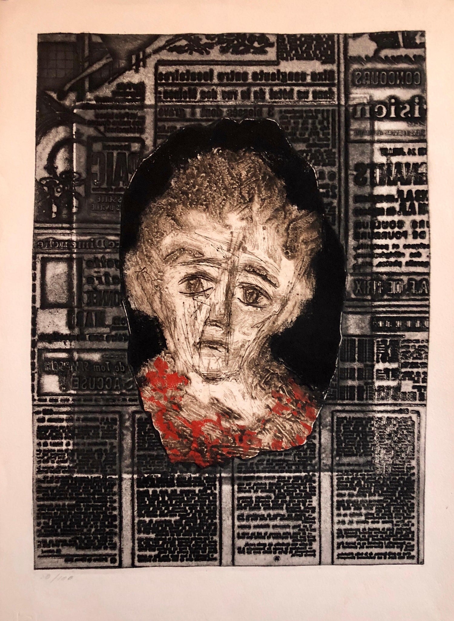 Spanish Catalan Surrealist Lithograph Portrait Girl with Fruit Still Life