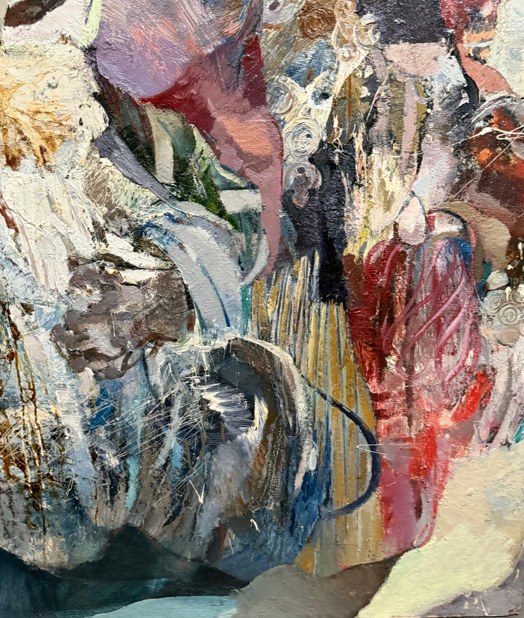 Large Figural Abstract Oil Painting Collage LA California Artist Peter Liashkov