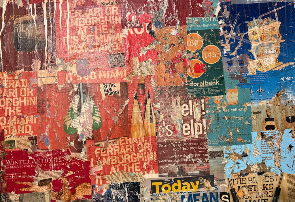 Large Mike Falcon Torn Paper Collage Painting Assemblage Pop Art Decollage