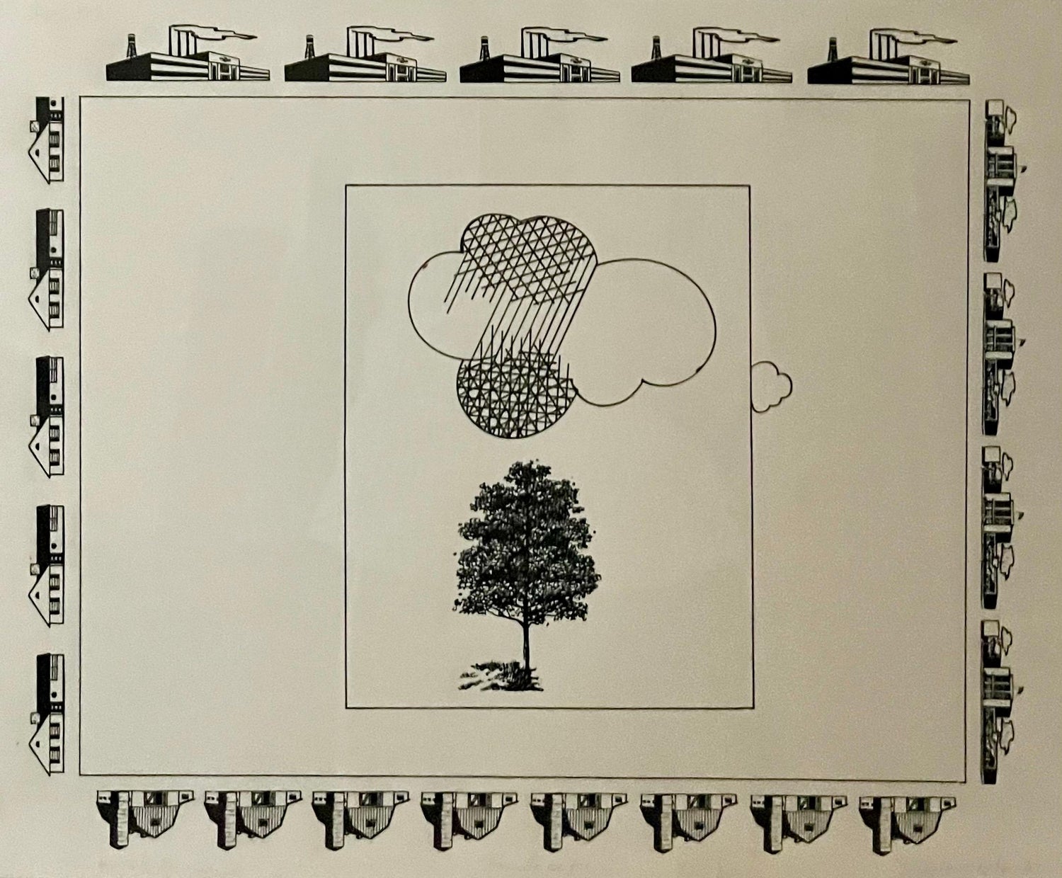 Rare Original 1967 Minimalist Mod Pop Art Allan D'Arcangelo Unique Ink Drawing