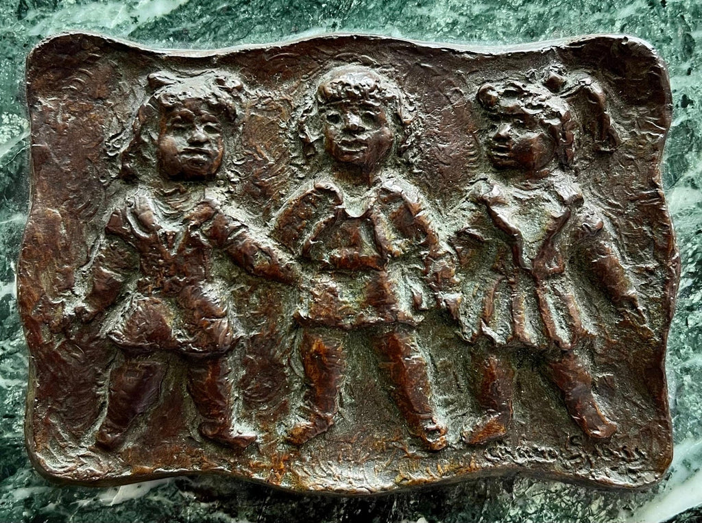 Three Girls Bronze Relief Sculpture Plaque Chaim Gross Modernist WPA Era Artist
