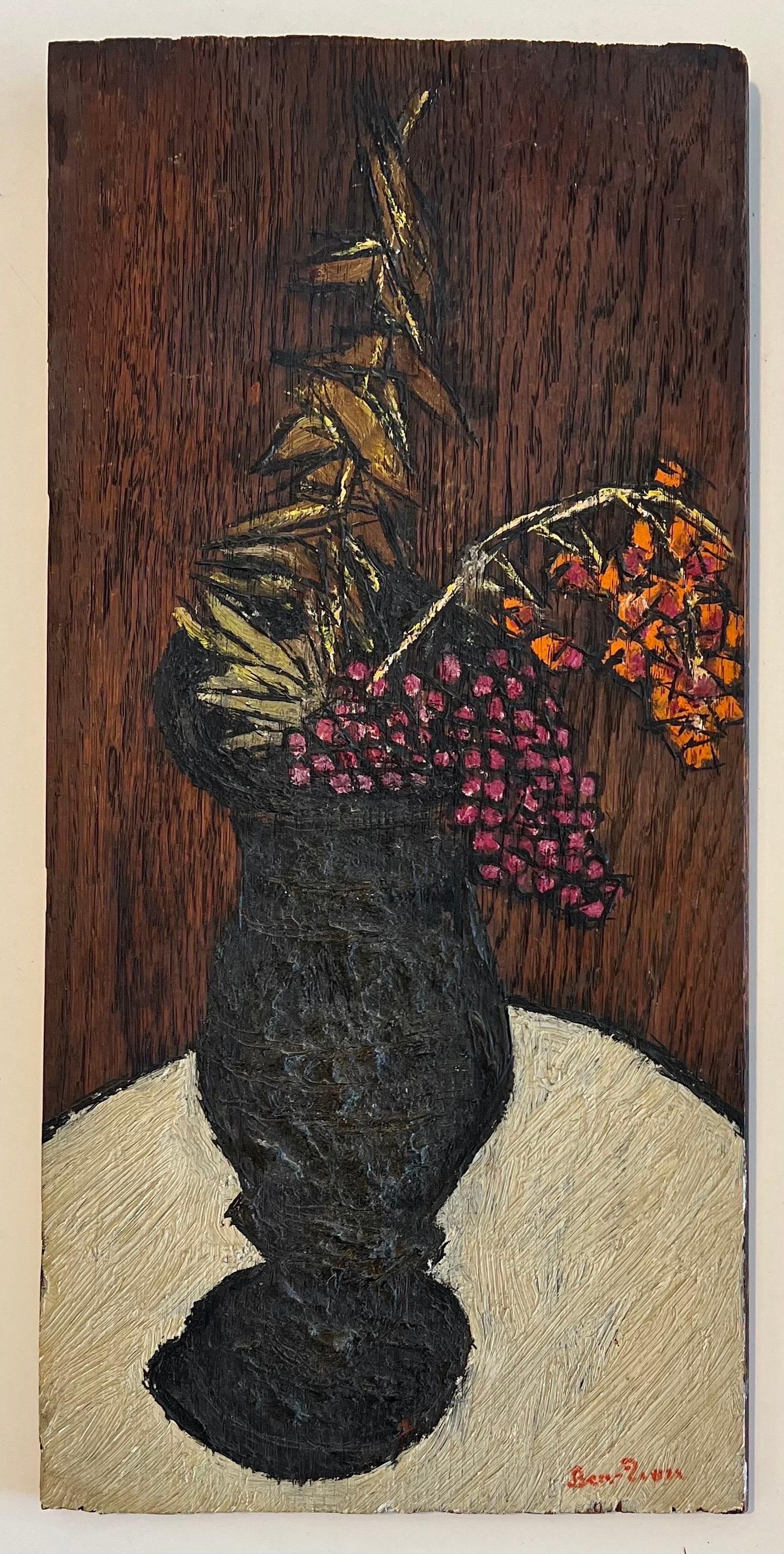 American Modernist Oil Painting Expressionist Vase, Flowers WPA Artist Ben ZIon
