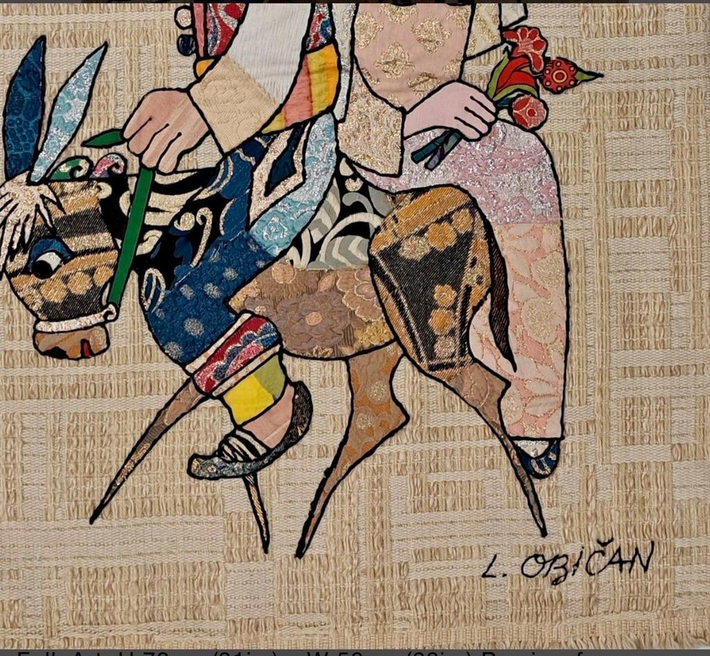 Naive European French Folk Art Jovan Lazar Obican Tapestry Wall Hanging Weaving