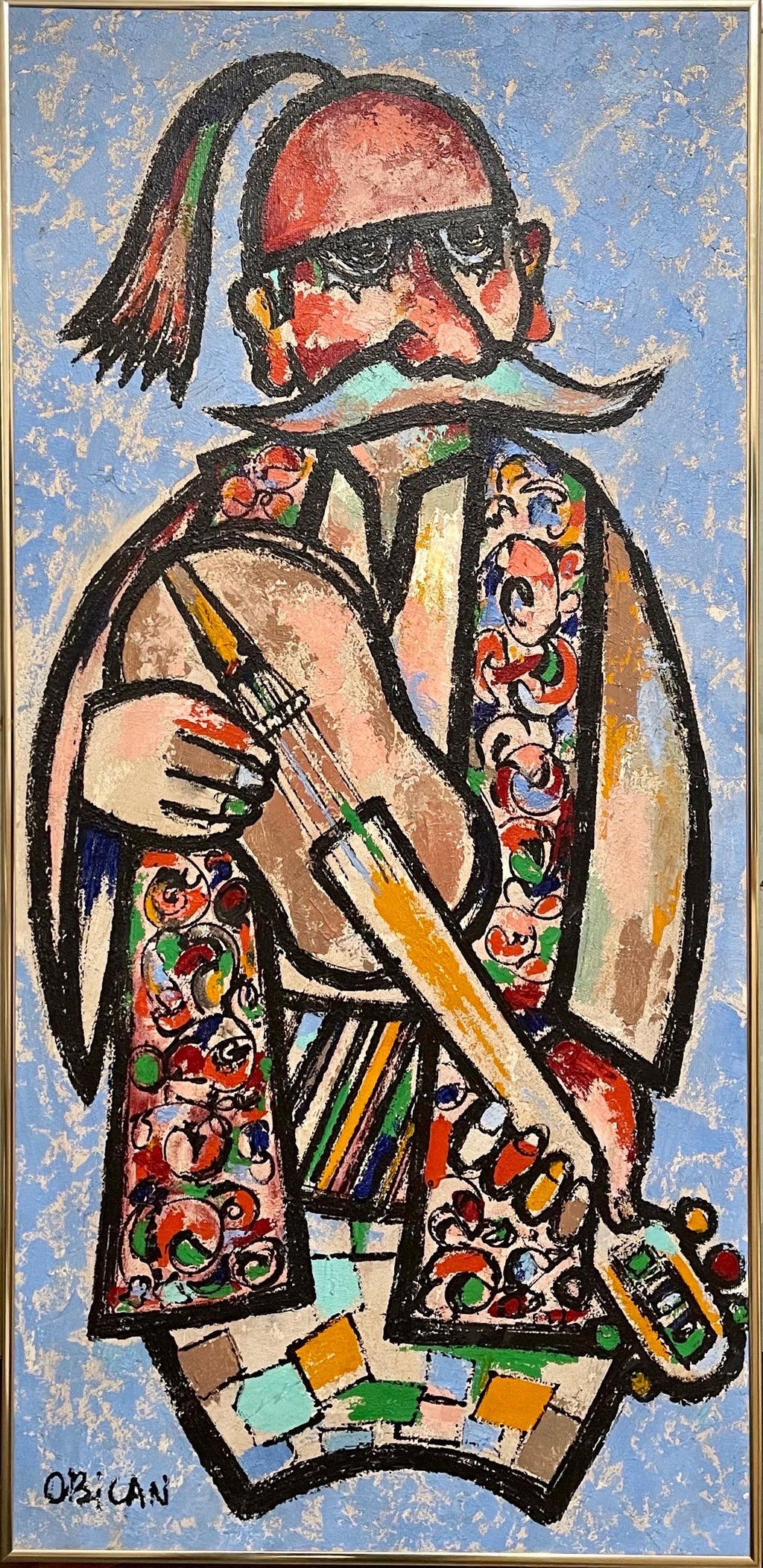 1947 Expressionist Oil Painting Flute Player Musician Boris Deutsch WPA Artist