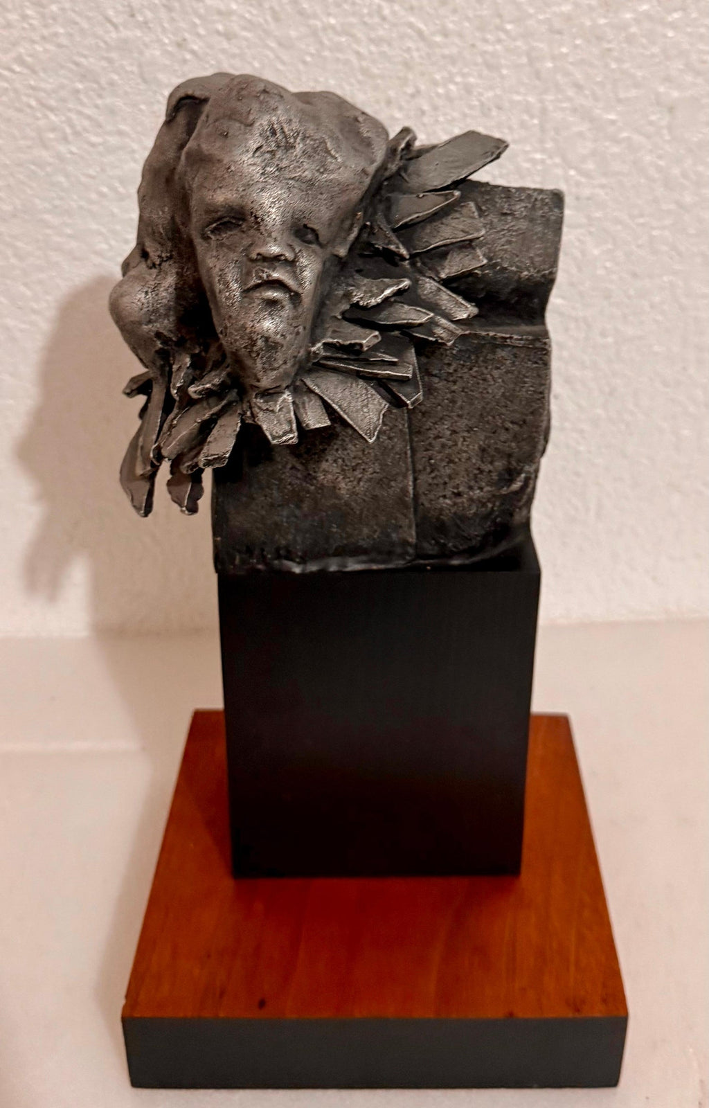 French Naif Modernist Sculpture In Metal Brutalist Head of Woman Valerie Hadida