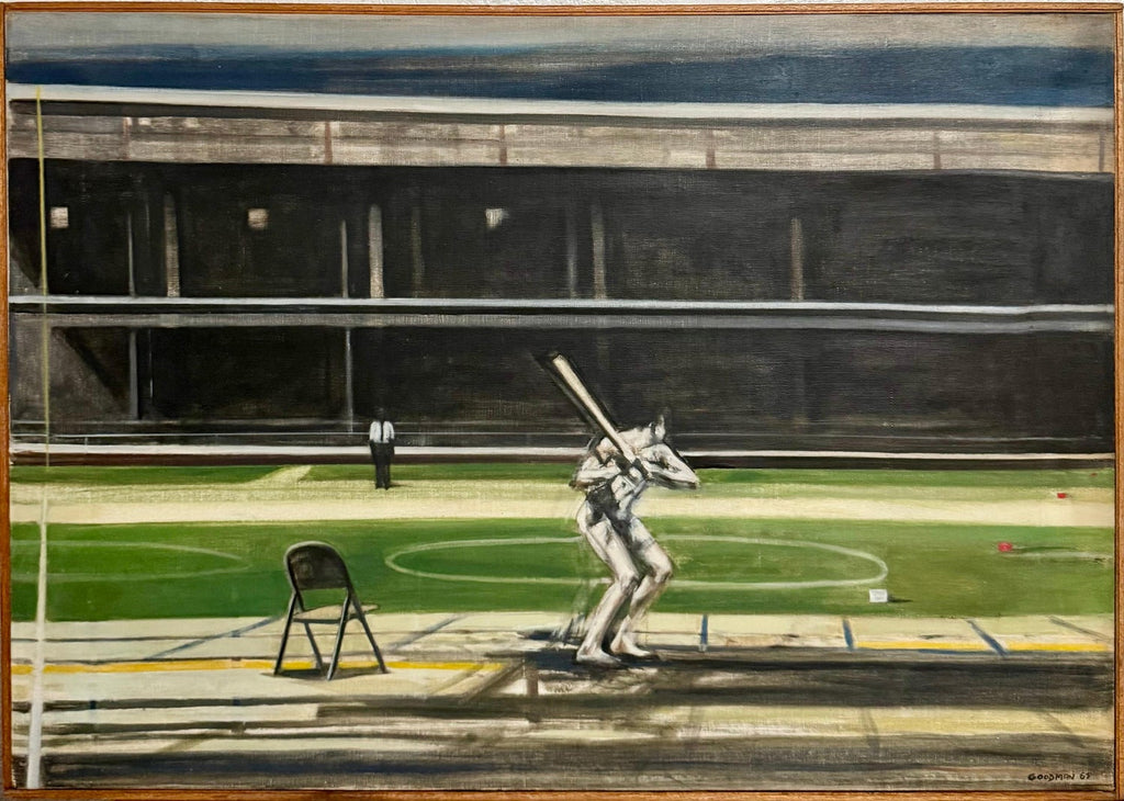 Large American Modernist Oil Painting Baseball Game the Tryout Sidney Goodman