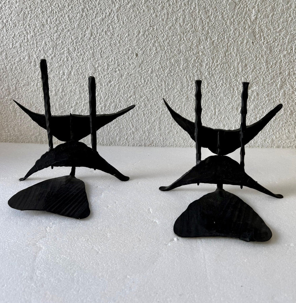 Modernist Brutalist Hand Forged Iron Bookends Sculpture Israeli David Palombo