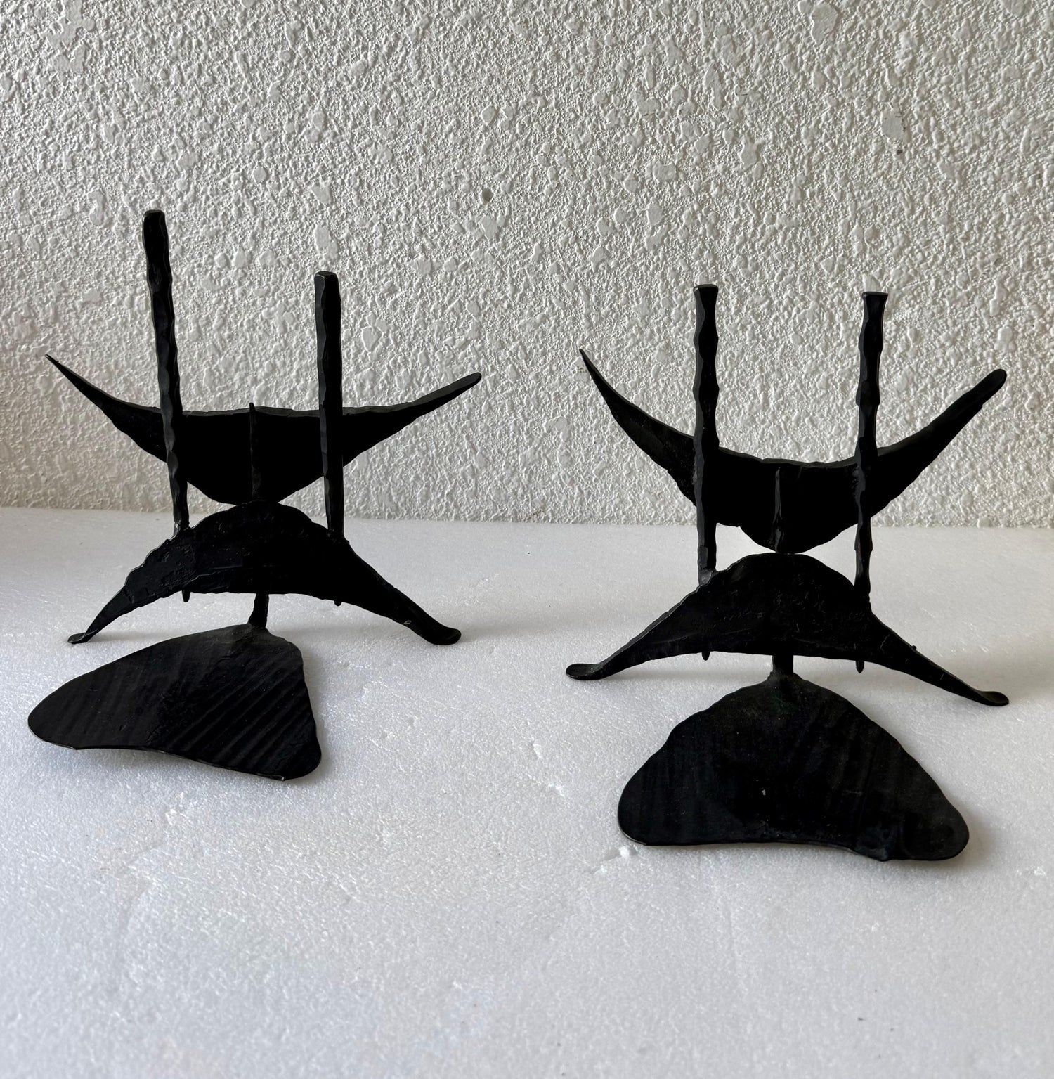 Modernist Brutalist Hand Forged Iron Bookends Sculpture Israeli David Palombo
