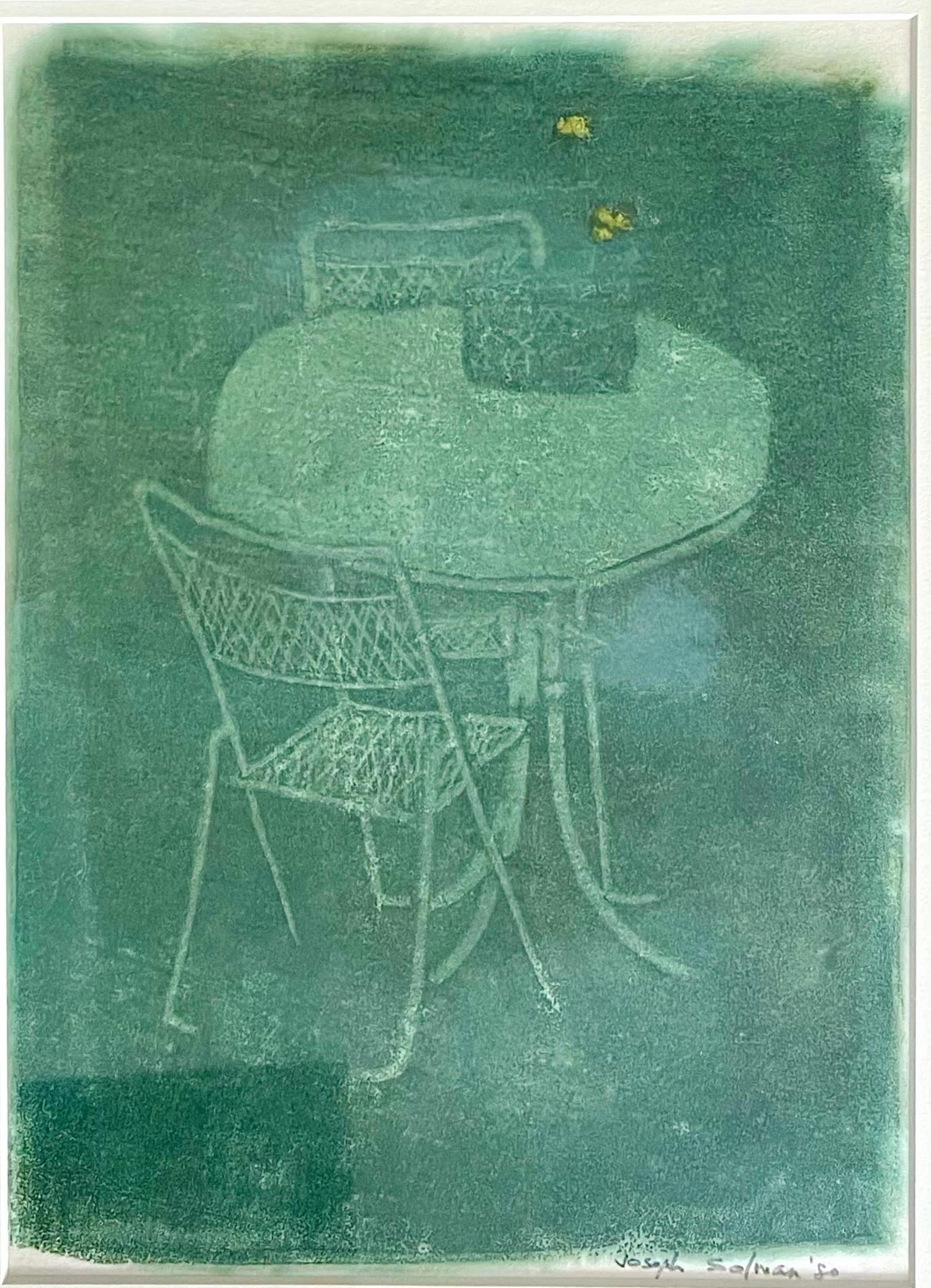 Monotype Print Painting Garden Scene Table Chair Joseph Solman American Art WPA